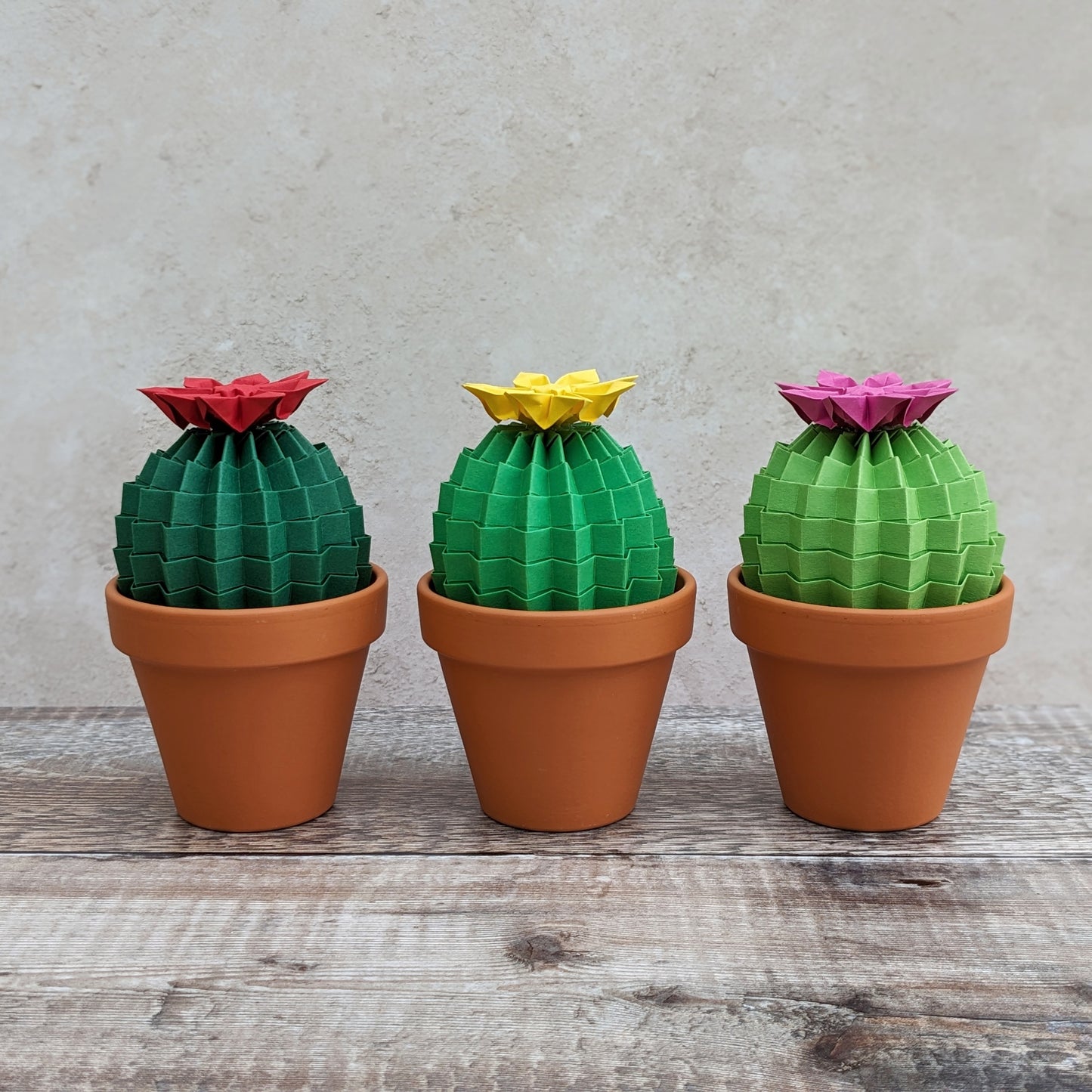 Large lime green origami cactus, faux flowering pot plant