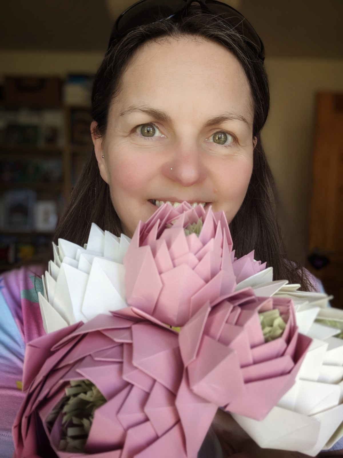 Peony origami bridal bouquet, paper wedding flowers
