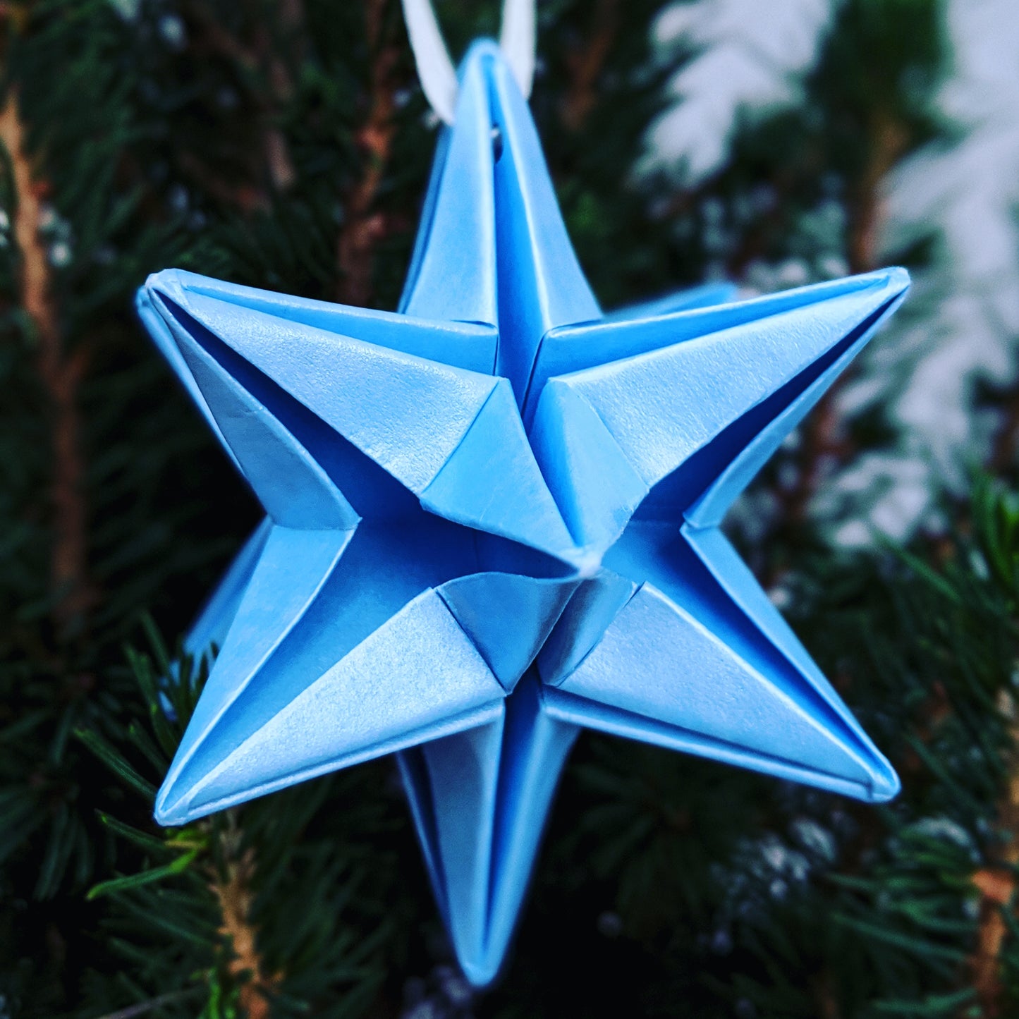 Metallic paper star bauble, origami Christmas tree ornament