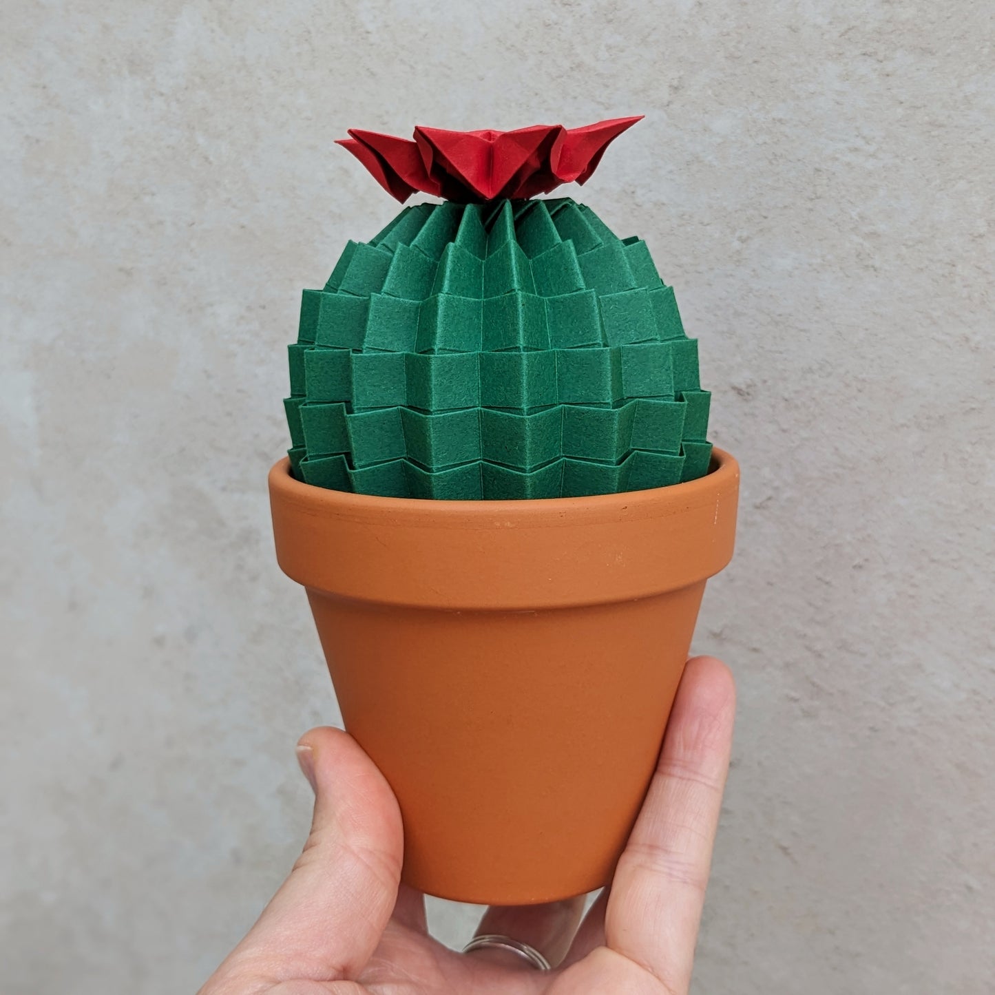 Dark green large origami paper cactus, artificial potted plant