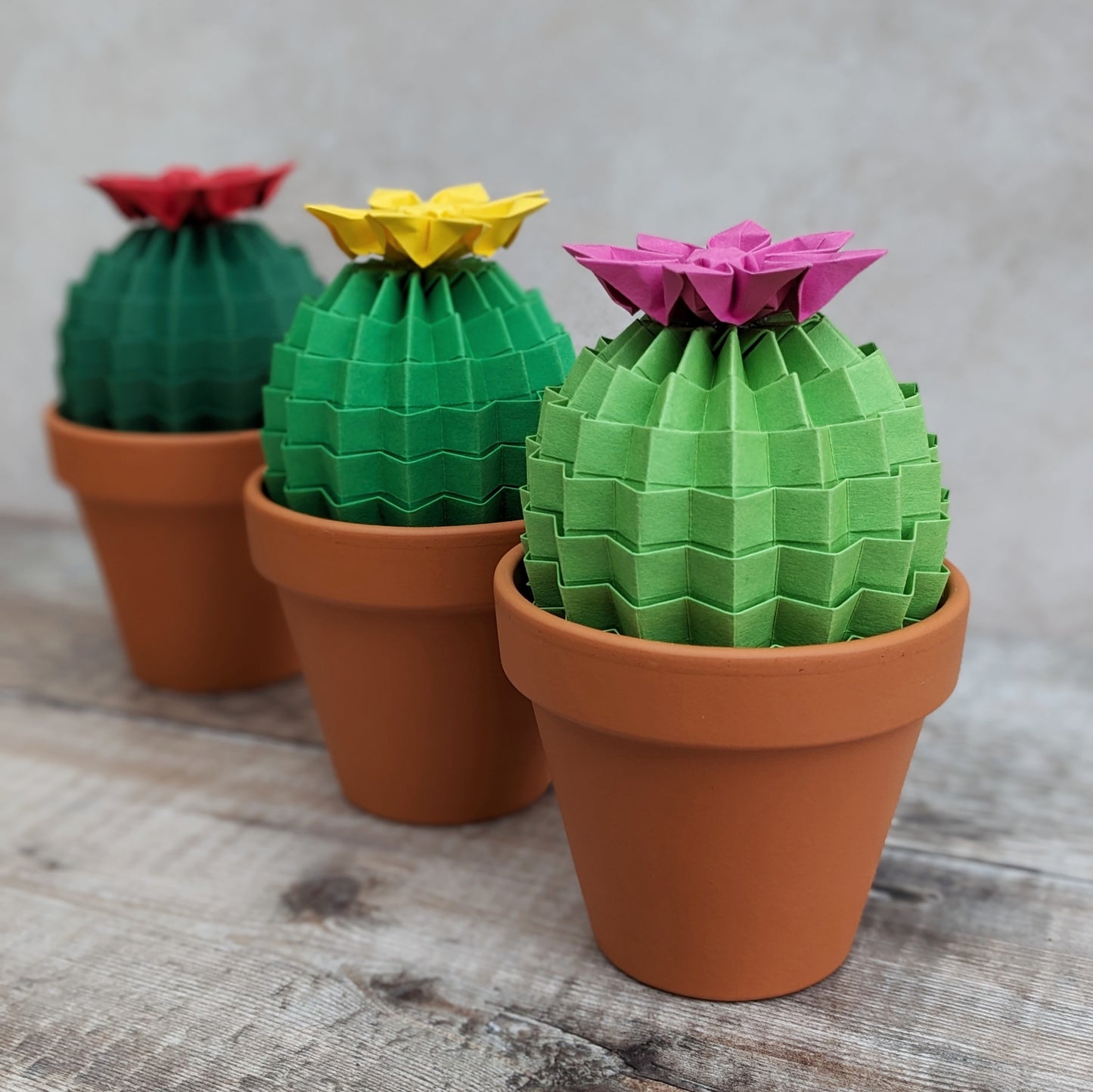Large lime green origami cactus, faux flowering pot plant