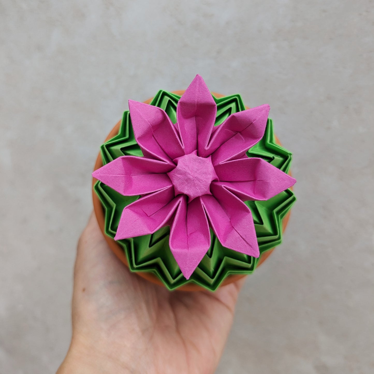 Large lime green origami cactus, faux flowering pot plant