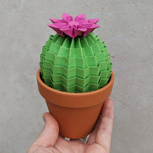 Large lime green origami cactus, faux flowering pot plant