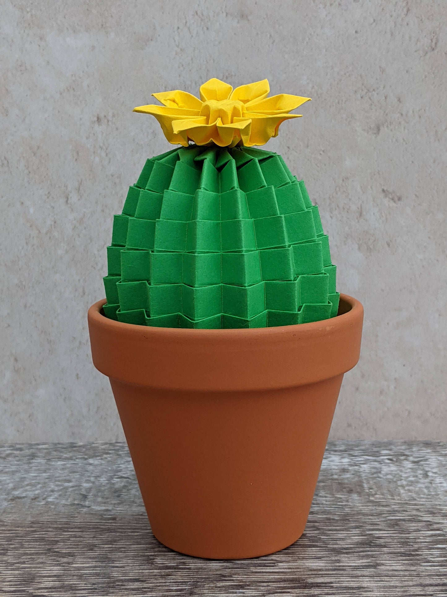 Green origami flowering cactus, large paper pot plant gift