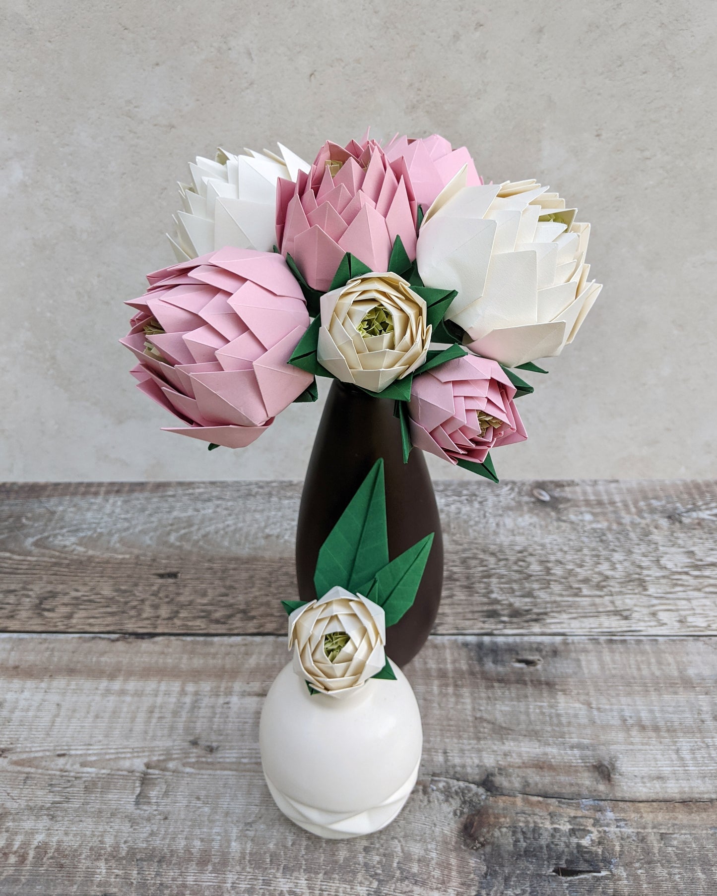 Peony origami bridal bouquet, paper wedding flowers