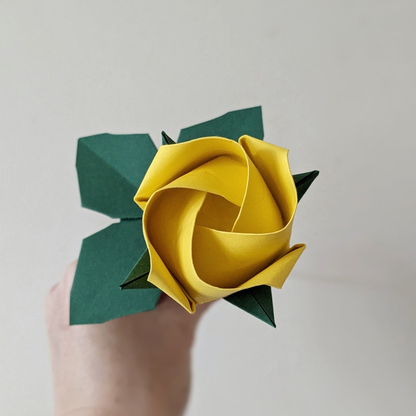 Origami paper rose with leaves, unique flower gift