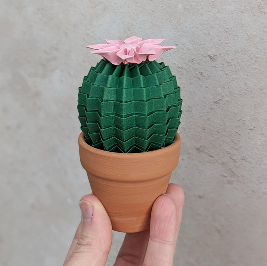 Dark green mini origami cactus, faux succulent