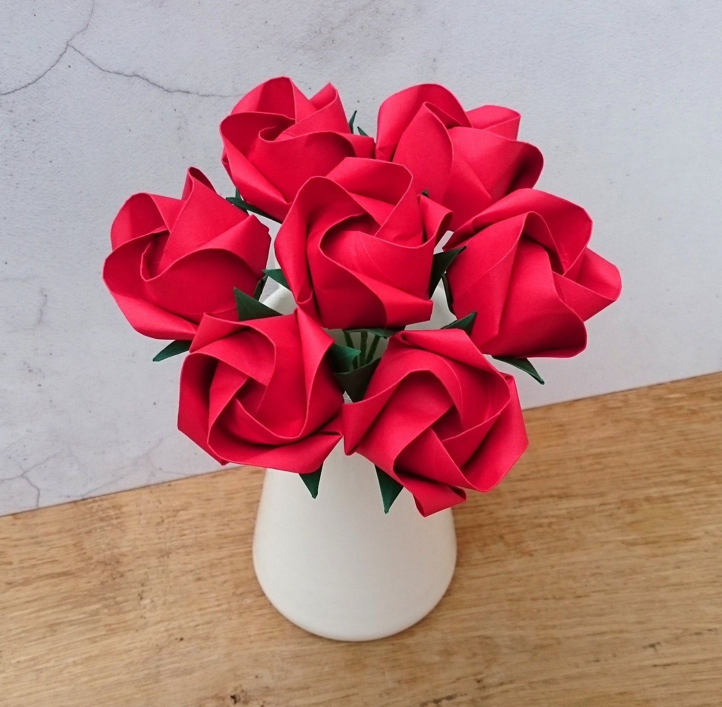 Red origami paper roses gift bouquet