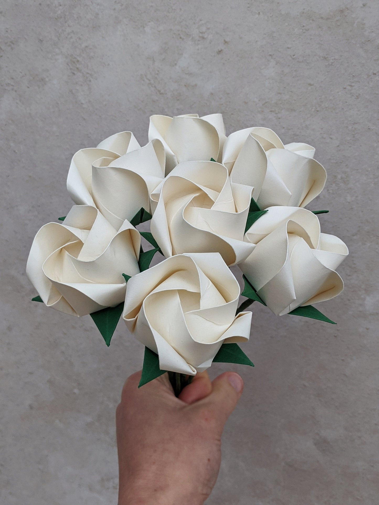 Ivory paper roses bouquet, origami flowers gift