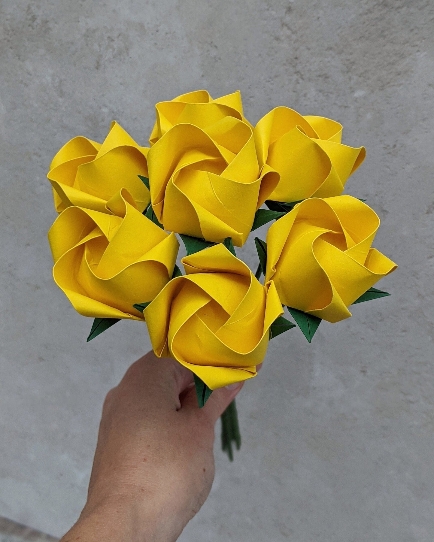 Bouquet of yellow origami roses, paper flower gift