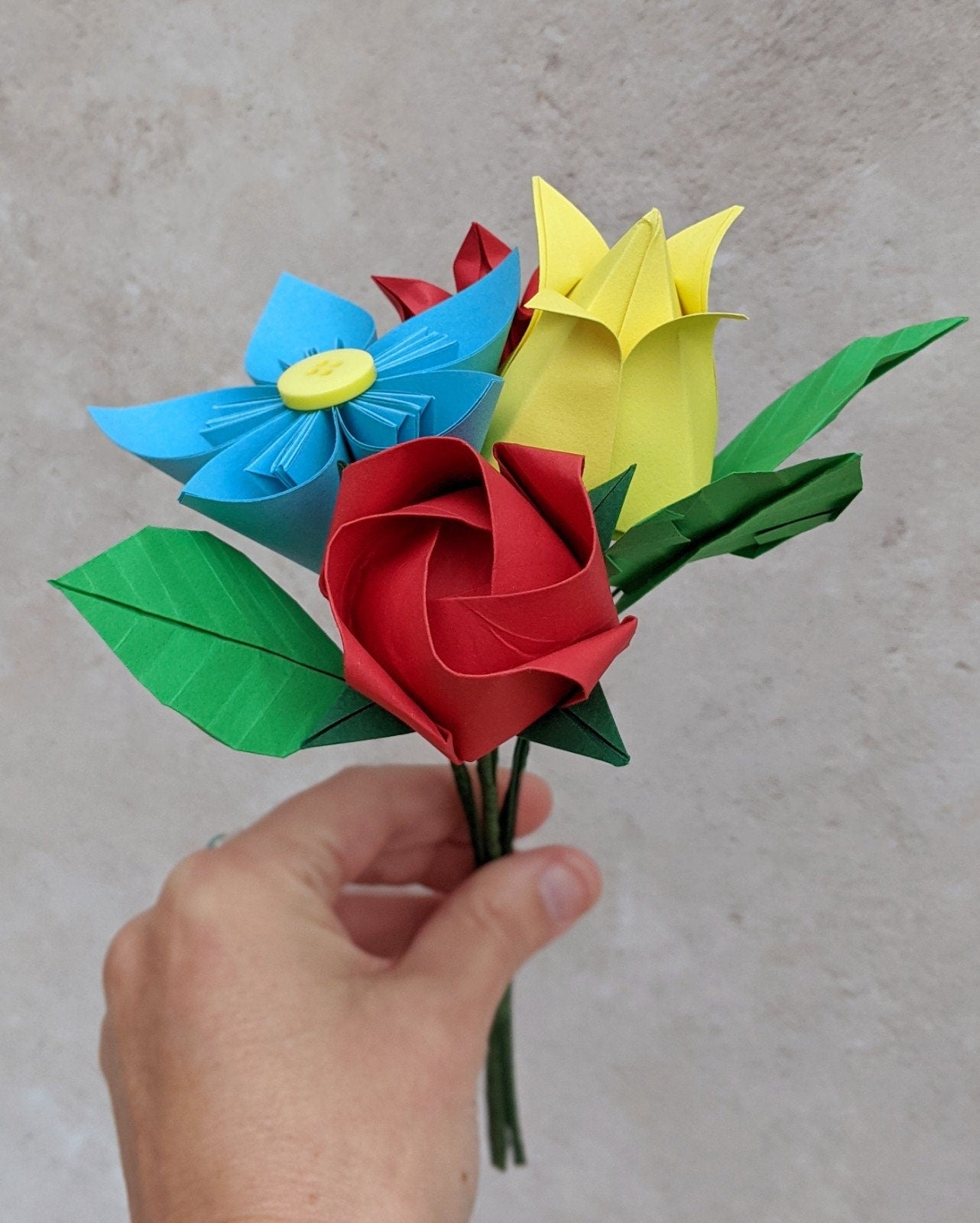 Colourful origami faux flowers bouquet