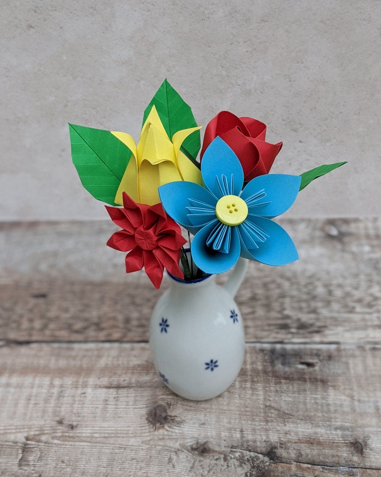 Colourful origami faux flowers bouquet