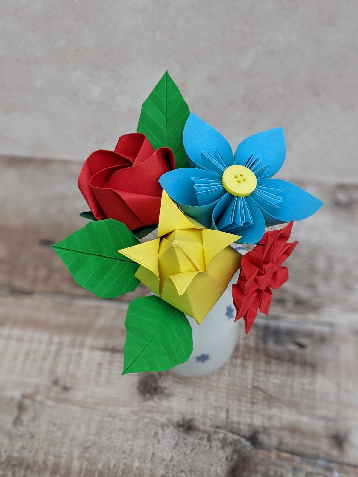 Colourful origami faux flowers bouquet