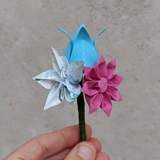 Alternative groom's map paper origami buttonhole / boutonniere