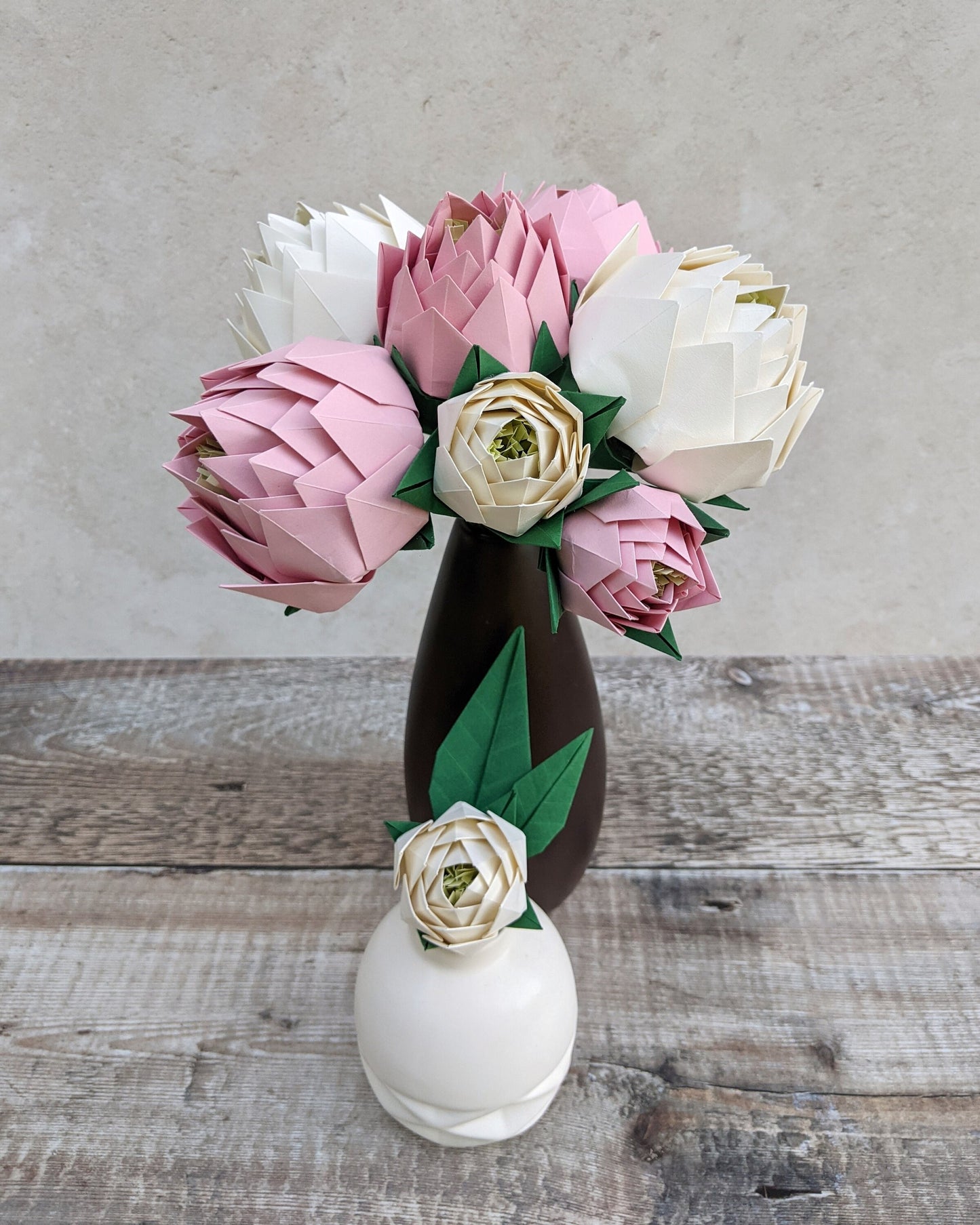 Origami peony wedding buttonhole, ivory paper flower boutonniere