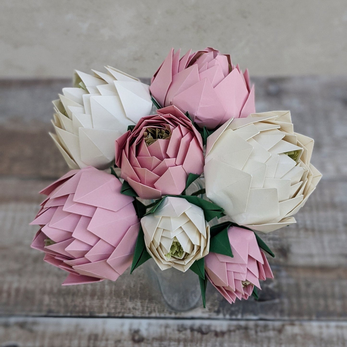 Peony origami bridal bouquet, paper wedding flowers