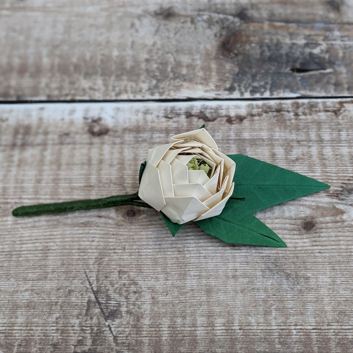 Origami peony wedding buttonhole, ivory paper flower boutonniere