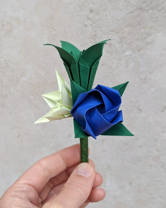 Eco friendly groom's paper flower buttonhole, origami corsage