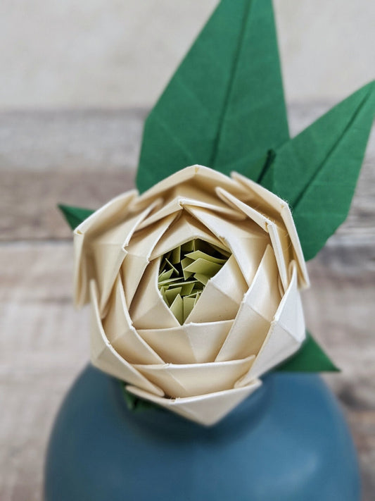Origami peony wedding buttonhole, ivory paper flower boutonniere