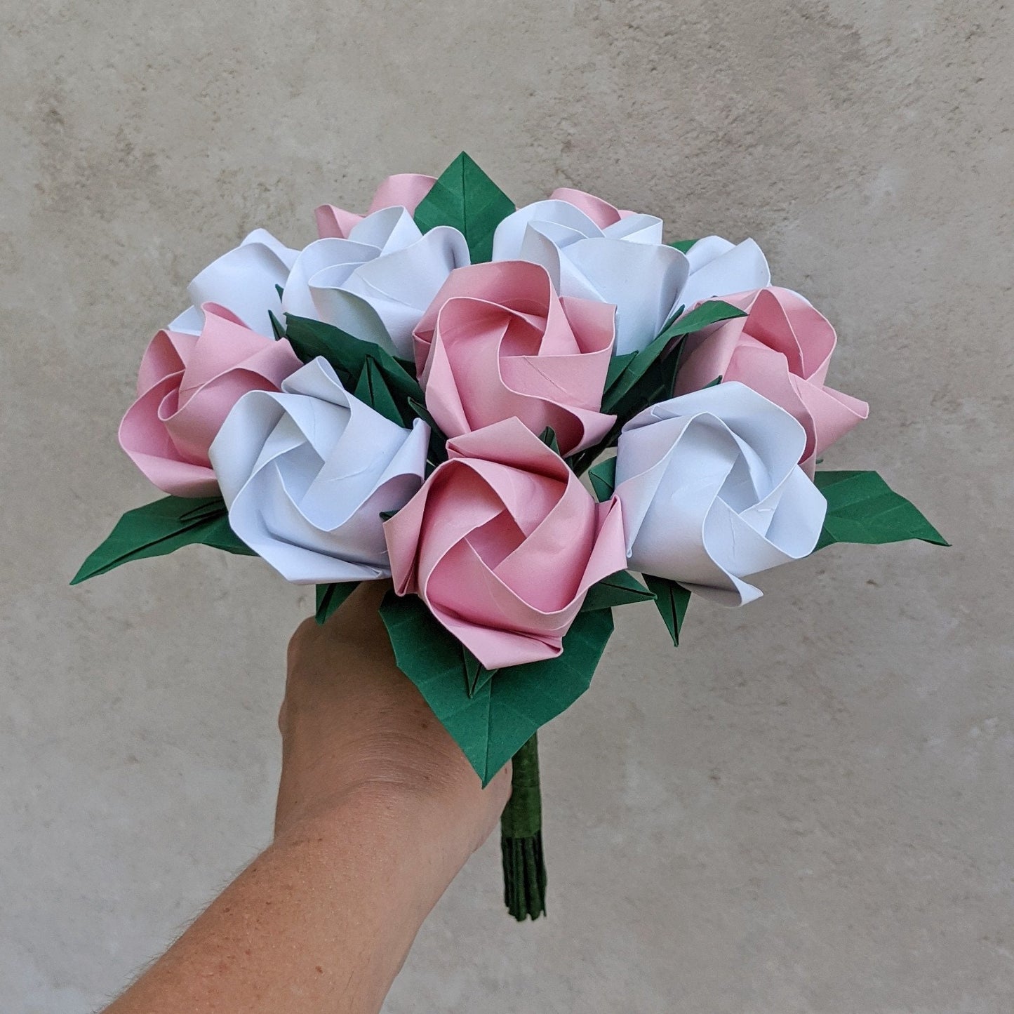 Bouquet of one dozen origami paper roses, wedding anniversary gift