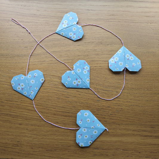 Paper hearts garland, cherry blossom origami bunting