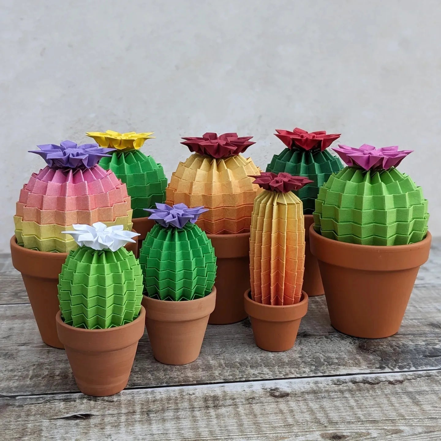 Small lime green origami cactus, cute paper succulent plant