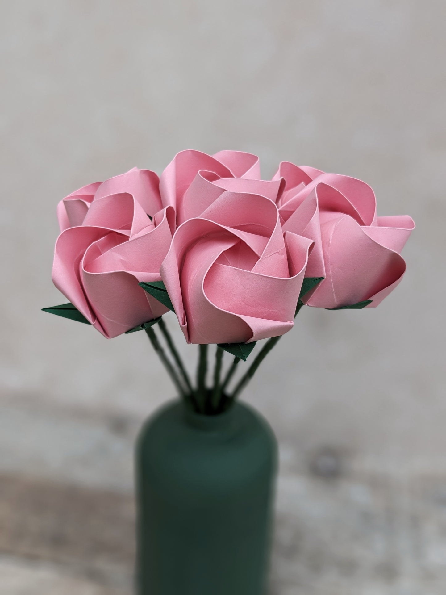 Pastel pink origami roses, paper flower gift bouquet