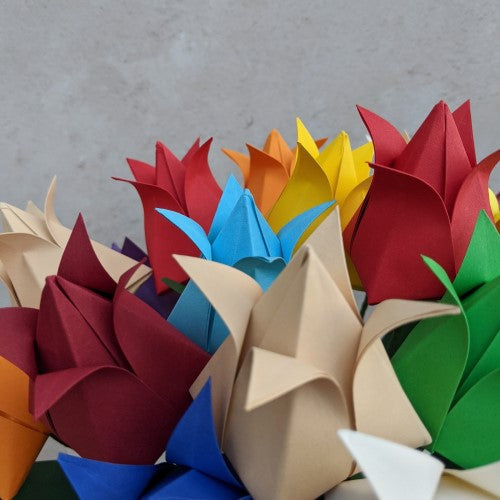 Origami tulips paper bouquet, 'pick your own' Spring flowers gift