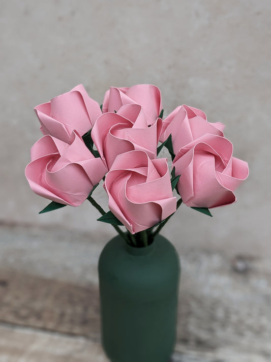 Pastel pink origami roses, paper flower gift bouquet