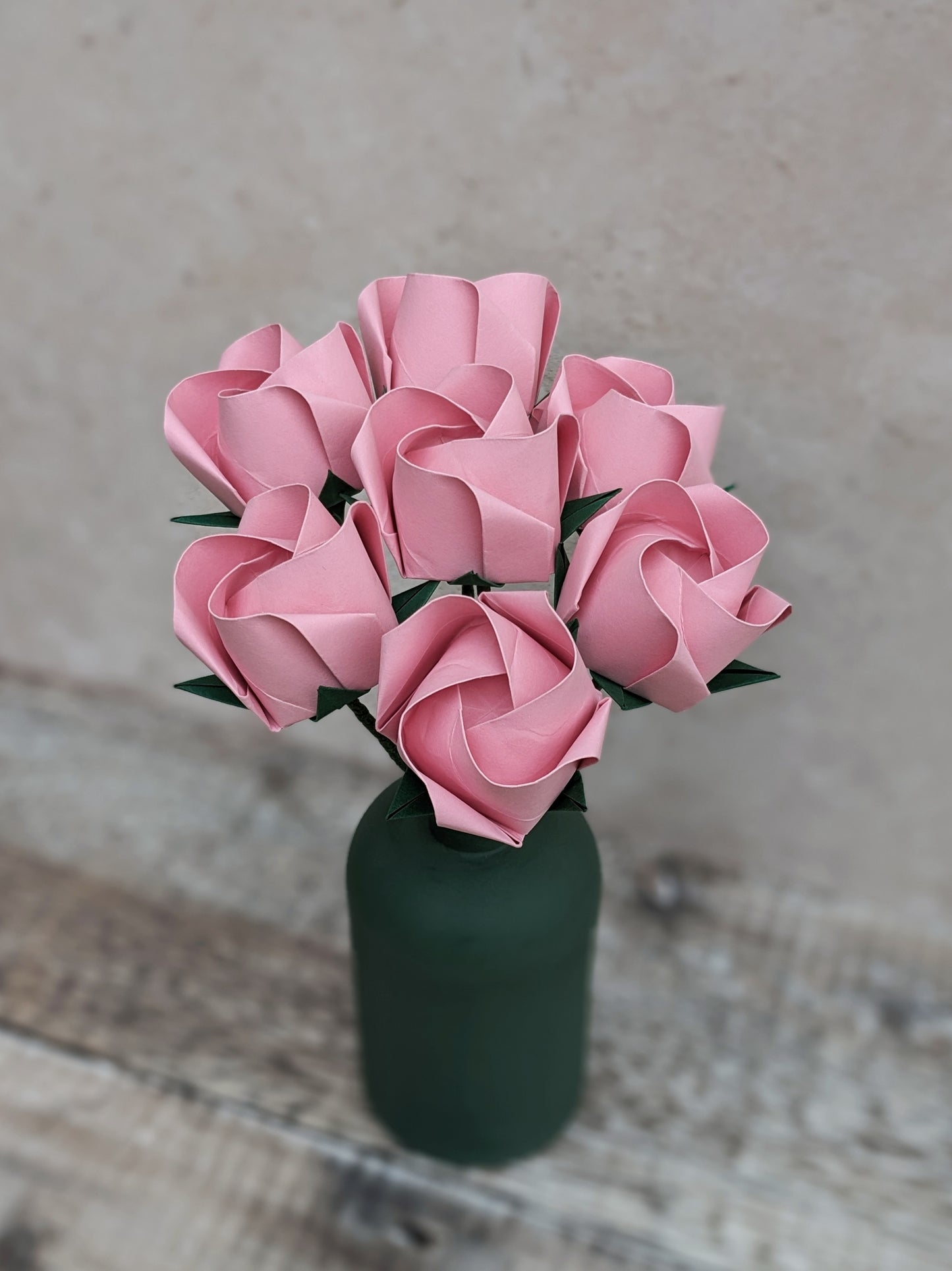 Pastel pink origami roses, paper flower gift bouquet