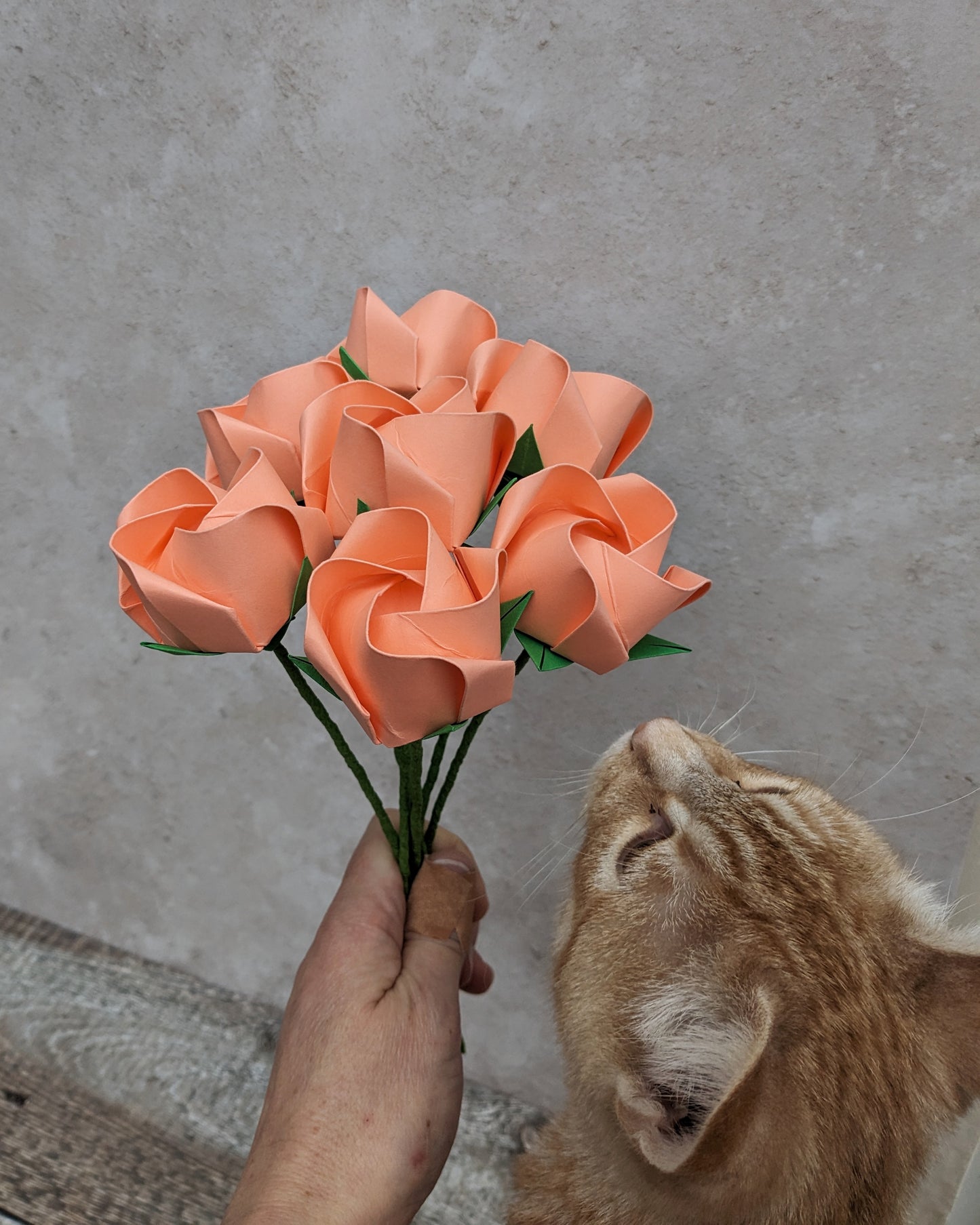 Peach origami roses bouquet, paper flowers gift