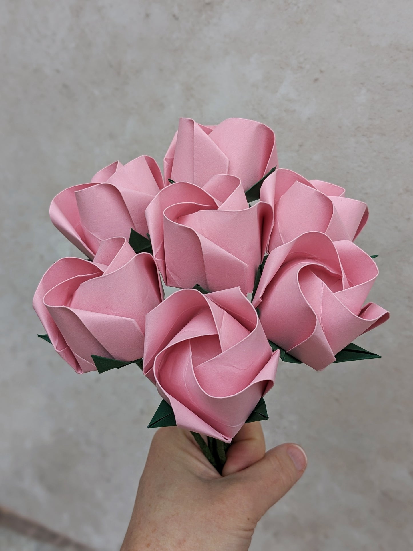 Pastel pink origami roses, paper flower gift bouquet