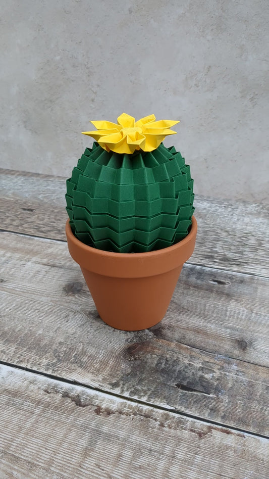 Dark green large origami paper cactus, artificial potted plant