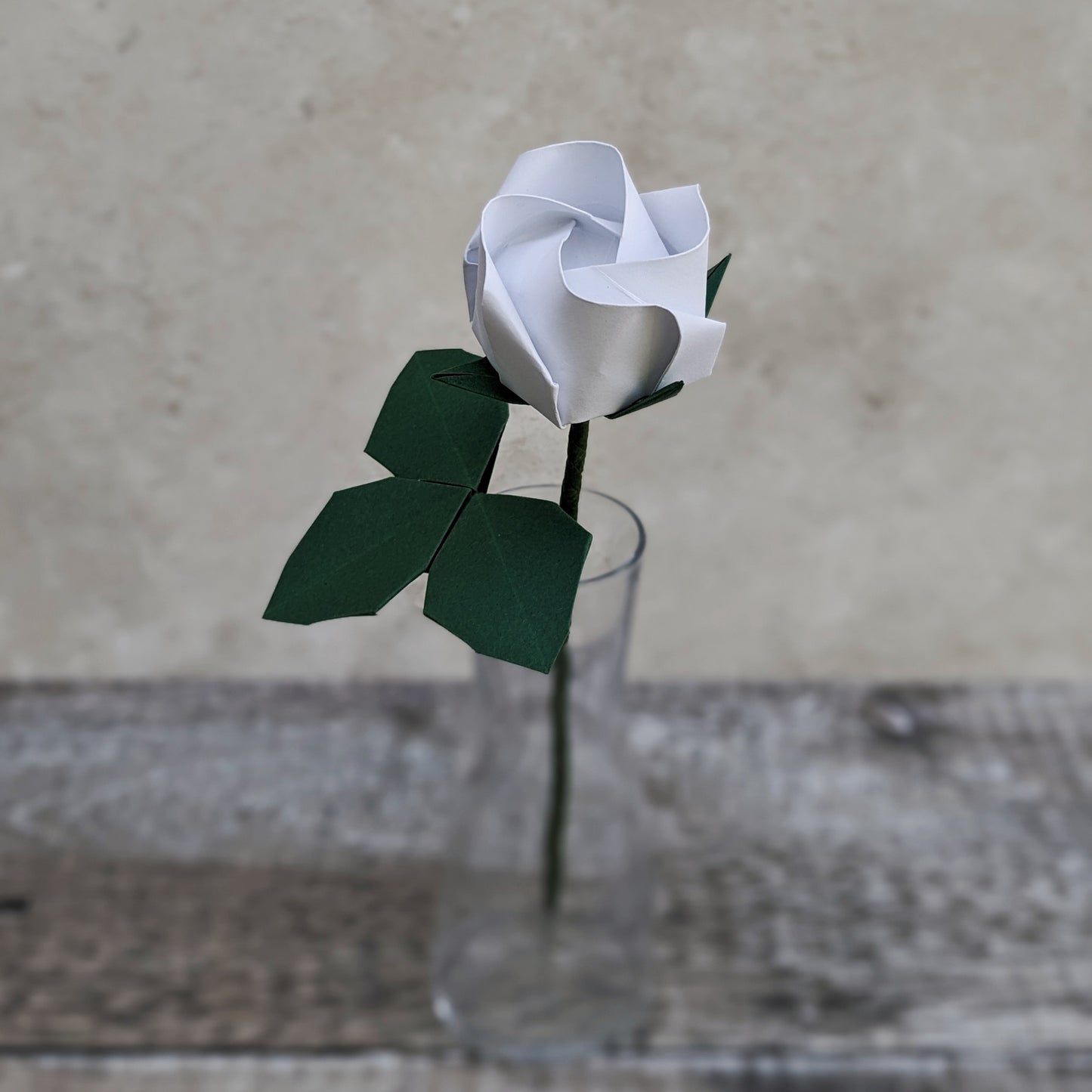 Origami paper rose with leaves, unique flower gift