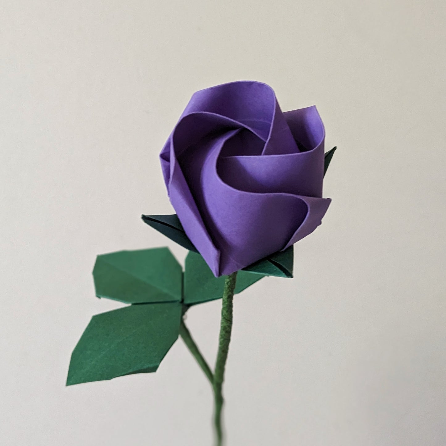 Origami paper rose with leaves, unique flower gift