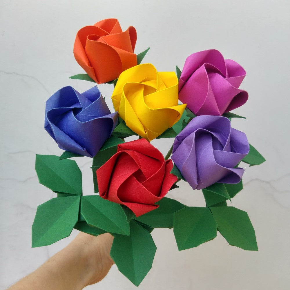 Long stem origami paper rose handmade from music or book paper