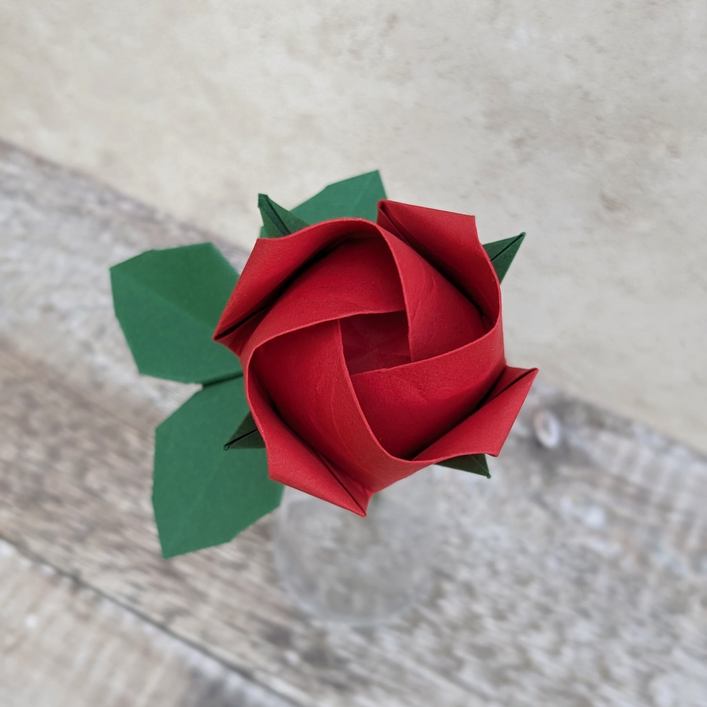 Origami paper rose with leaves, unique flower gift