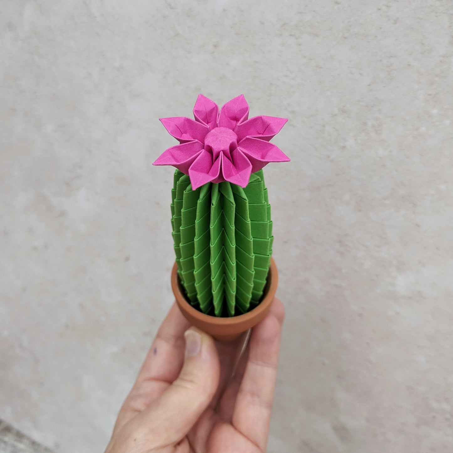 Origami lime green tall faux cactus, potted paper plant