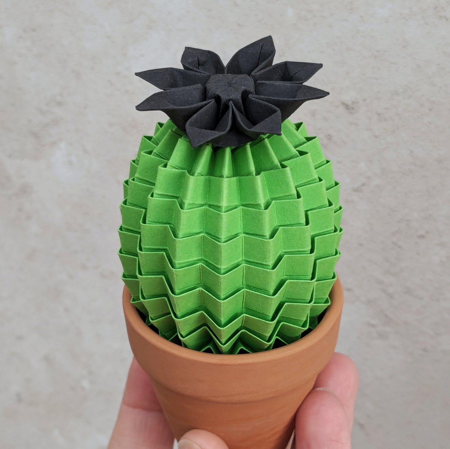 Small lime green origami cactus, cute paper succulent plant