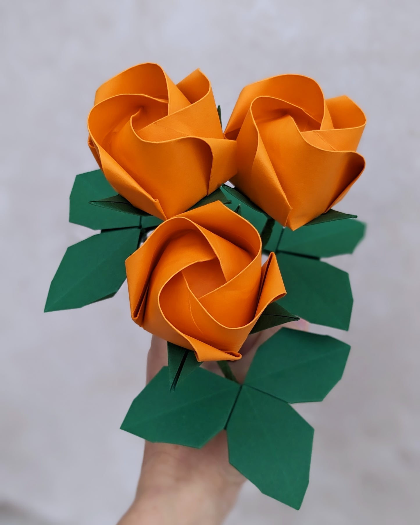 Origami paper rose with leaves, unique flower gift