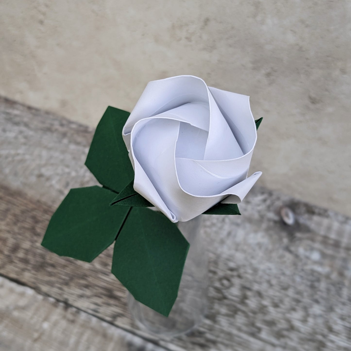Origami paper rose with leaves, unique flower gift