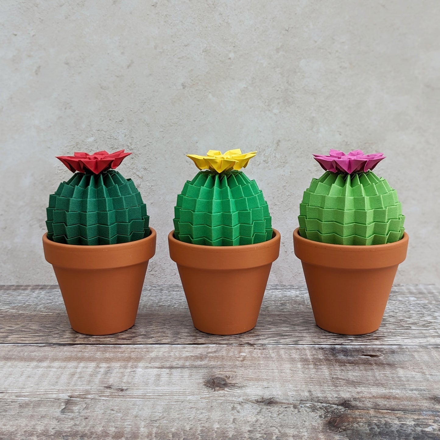 Green origami flowering cactus, large paper pot plant gift