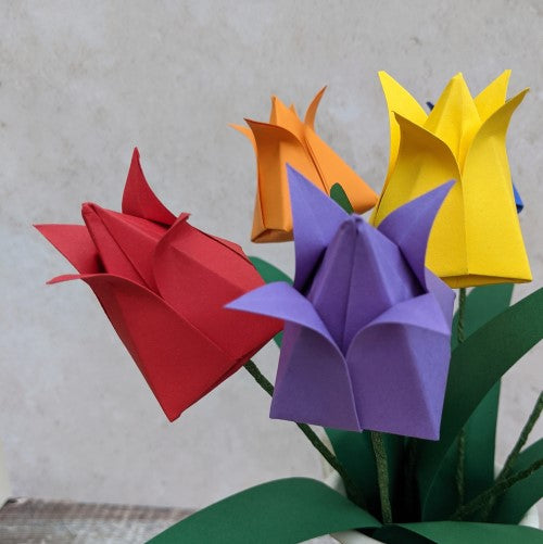 Origami tulips rainbow bouquet, Spring paper flowers gift