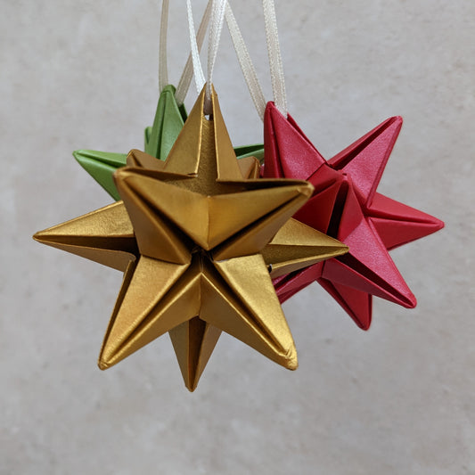 Metallic paper star bauble, origami Christmas tree ornament