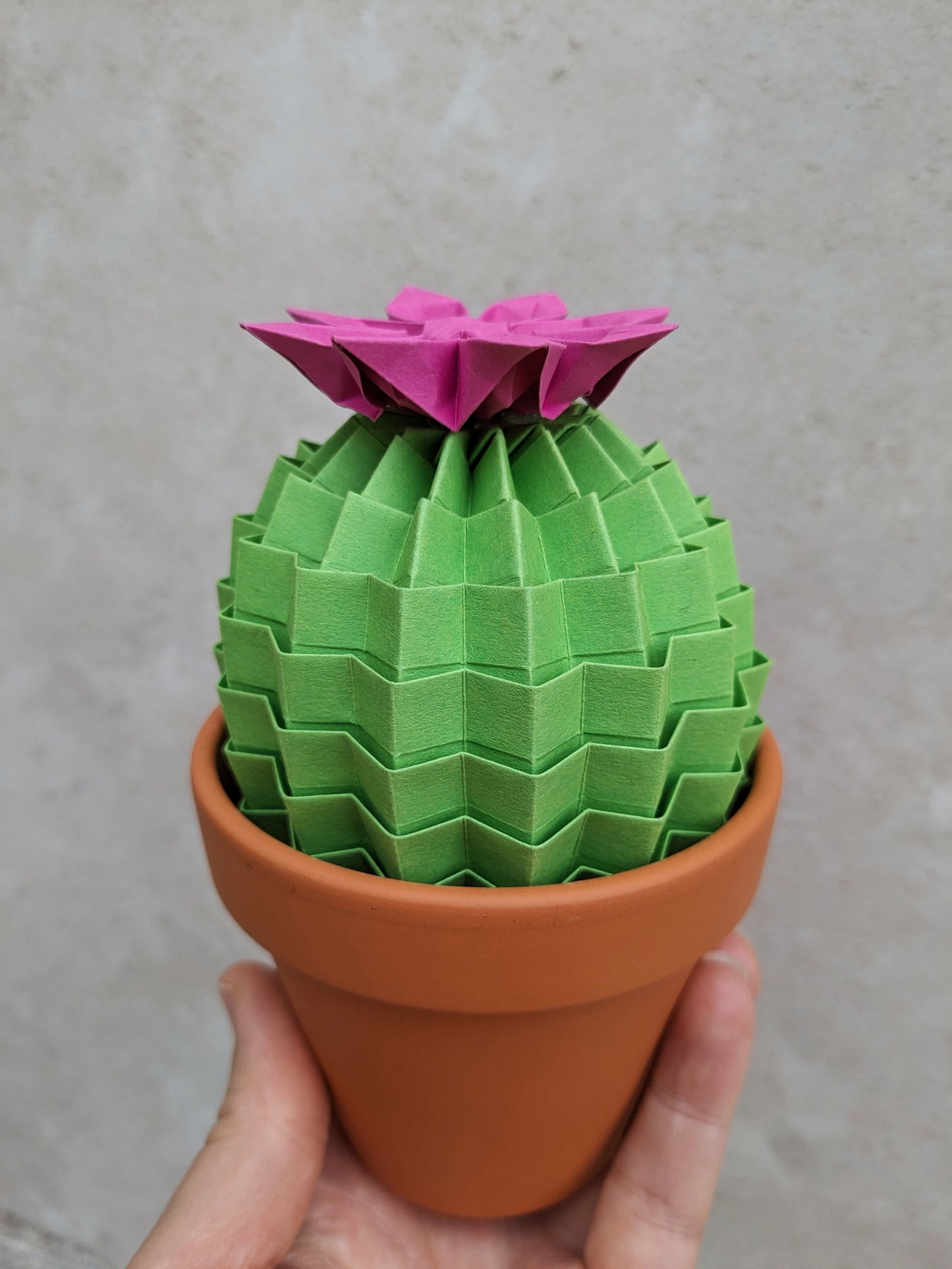 Large lime green origami cactus, faux flowering pot plant