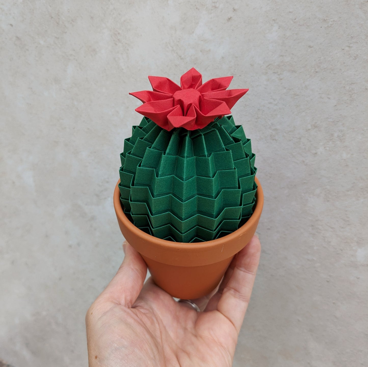 Dark green large origami paper cactus, artificial potted plant