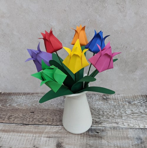 Origami tulips rainbow bouquet, Spring paper flowers gift