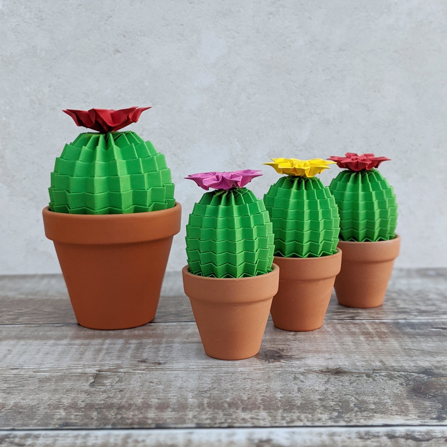 Green origami flowering cactus, large paper pot plant gift