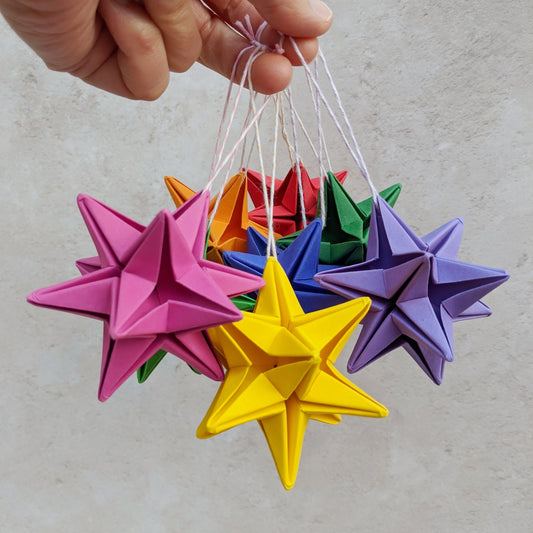 Origami paper star bauble, colourful Christmas tree decoration