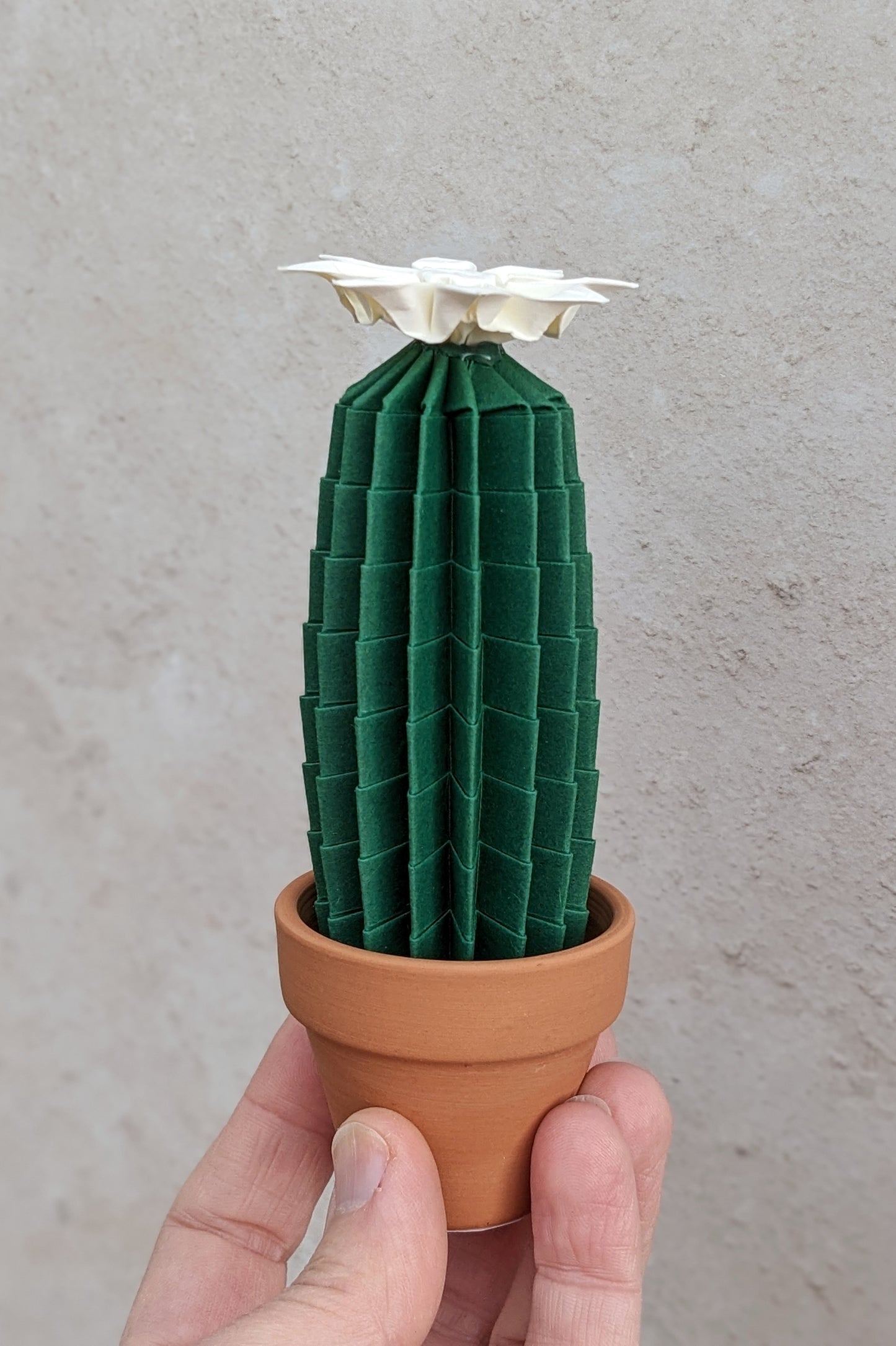 Tall dark green origami cactus, eco friendly paper plant